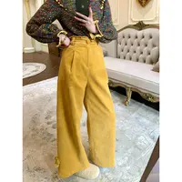 现货【一生罗曼】法式百搭显瘦加绒加厚长款阔腿松紧腰直筒裤K784