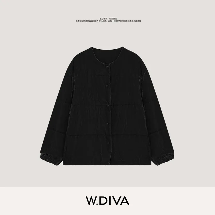 W.Diva【丝绒序曲】柔光真丝乔绒90白鹅绒短款圆领羽绒服54C022568