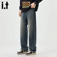 香港it.izzue秋季高端牛仔裤男装宽松直筒长裤简约时尚百搭牛仔裤