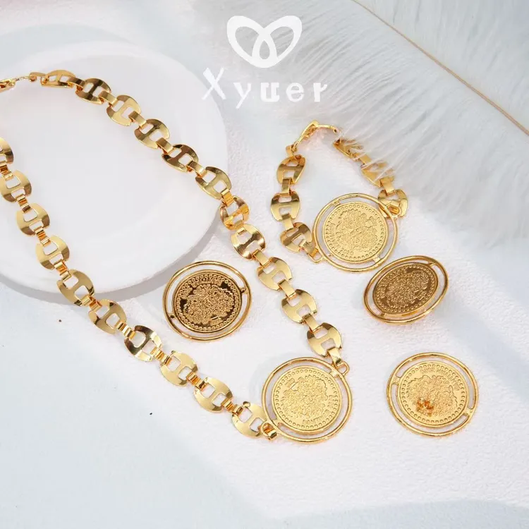 钛钢项链 Xyuer谢雨儿圆形立体花硬币款首饰套装