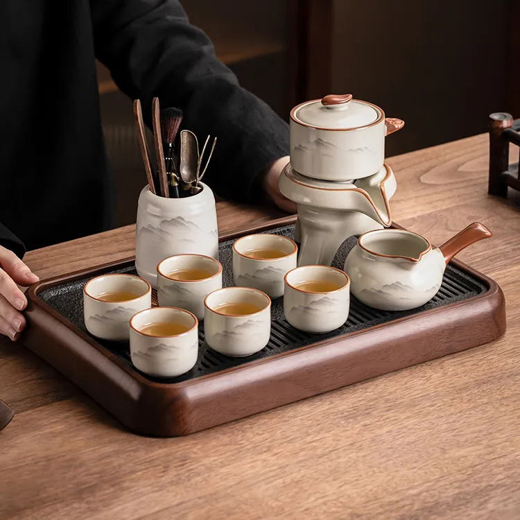 2025新款汝窑水墨自动茶具家用陶瓷泡茶壶功夫茶杯办公室泡茶器具