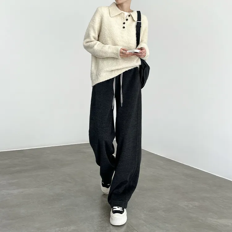 醋酸羊毛阔腿裤女秋冬2025新款高腰垂坠感休闲直筒窄版弯刀香蕉裤