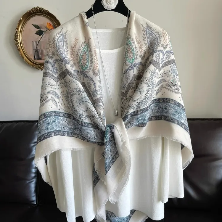 复古民族风棉麻围巾女春夏防晒大方巾出游拍照丝巾空调房外搭披肩