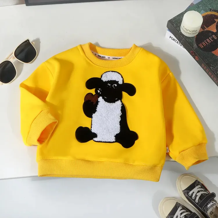 2025儿童加绒卫衣冬季新款小羊套头衫加厚男女童卡通上衣保暖