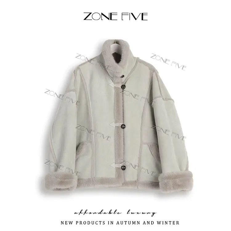 【zonefive】韩版毛毛宽松时尚短款皮毛一体短外套