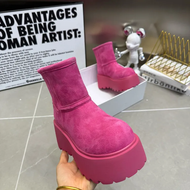 1103-1时尚娃娃头松糕厚底反毛皮加绒短靴