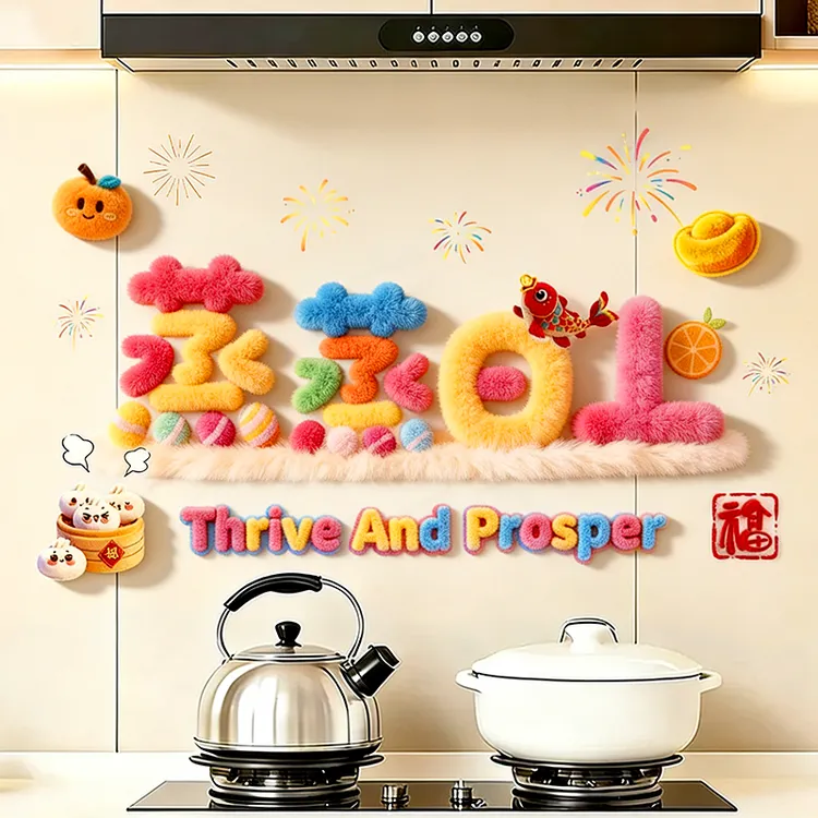 仿毛绒厨房防油贴纸家用防水防污渍贴灶台墙纸贴新年喜气装饰贴