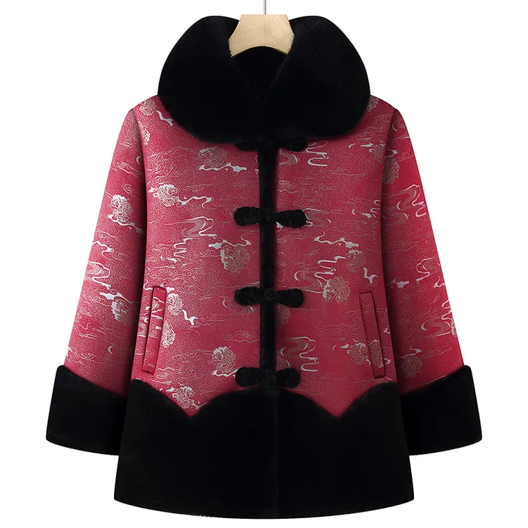 中老年女装妈妈装冬季保暖外套大毛领60-80岁奶奶装加绒加厚大衣