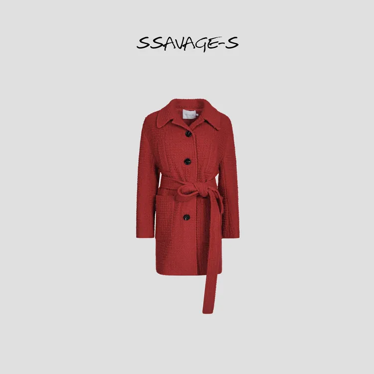 SSAVAGE“旺兹沃思”肌理感美丽诺羊毛呢大衣外套 SS90439