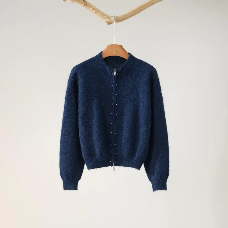 西子/【浅岚】羊毛钉珠时尚百搭拉链针织开衫/MSYF0302