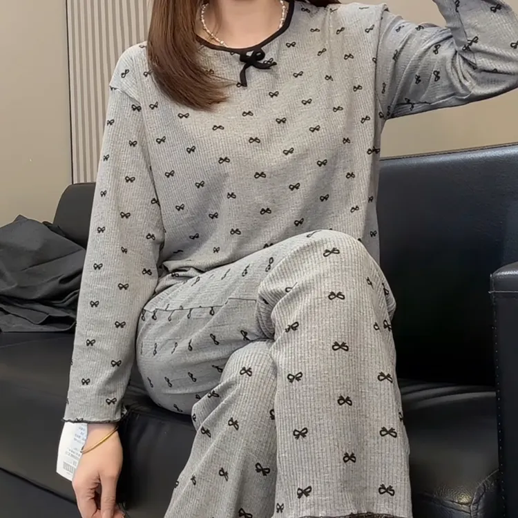 蝴蝶结减龄睡衣套装宽松女士家居服