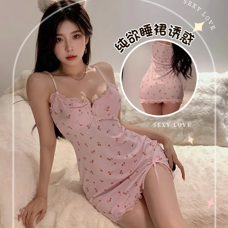 2025新款碎花少女莫代尔纯欲性感吊带短款睡裙带胸垫家居服裙子夏