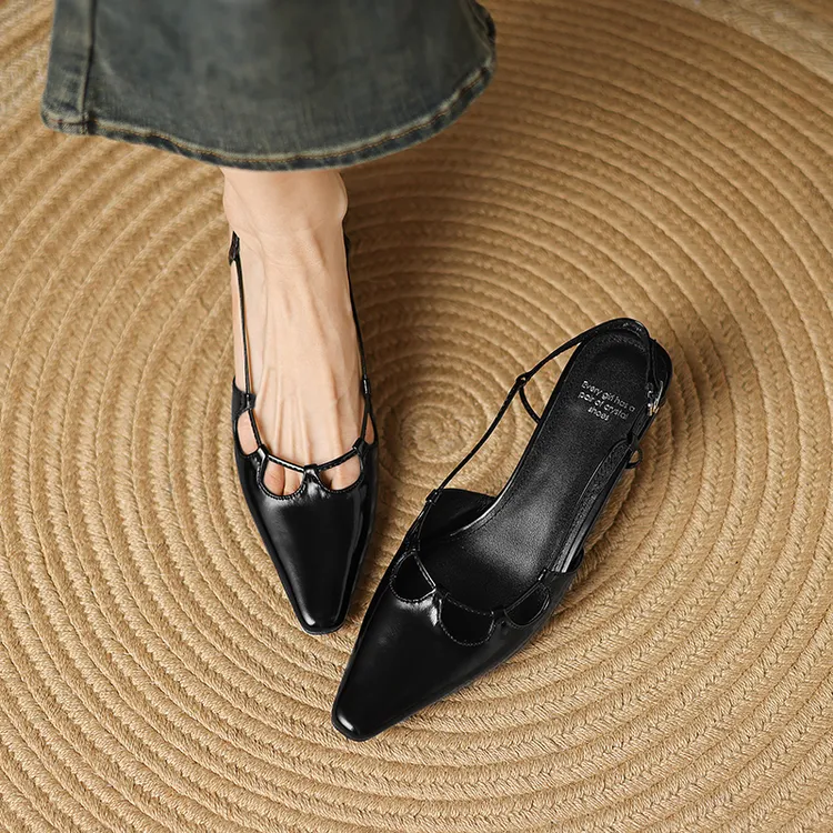 2025年新款法式气质凉鞋女真皮包头后空中粗跟尖头凉拖鞋外穿通勤