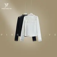 PINGTING.YE“莱赛尔羊毛”磨毛加绒镂空蕾丝简约打底T恤86289