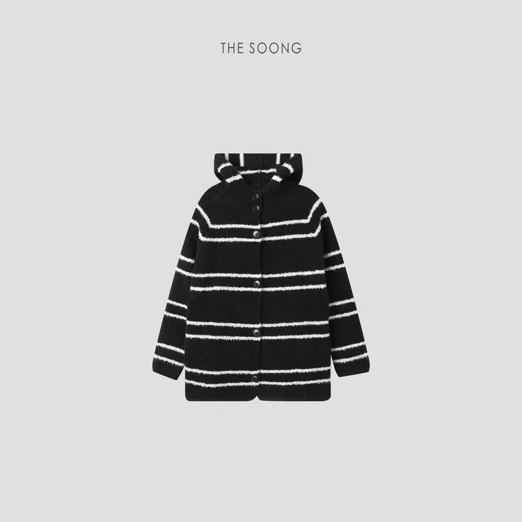 THESOONG|"云感条纹"纯羊毛轻盈保暖撞色条纹毛衣外套HWMY8070