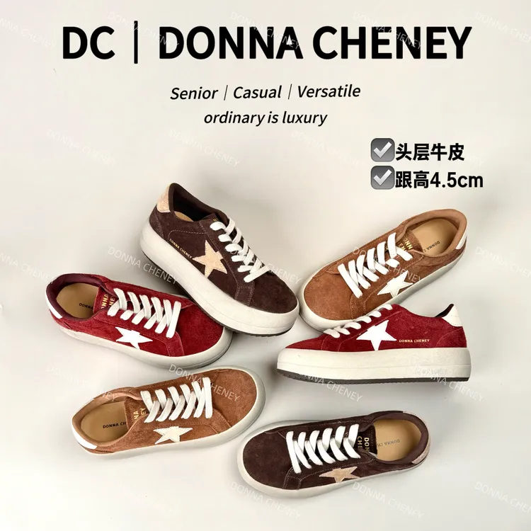 DONNA CHENEY高定厚底星星2025秋冬牛皮复古做旧琥珀流光板鞋商品图