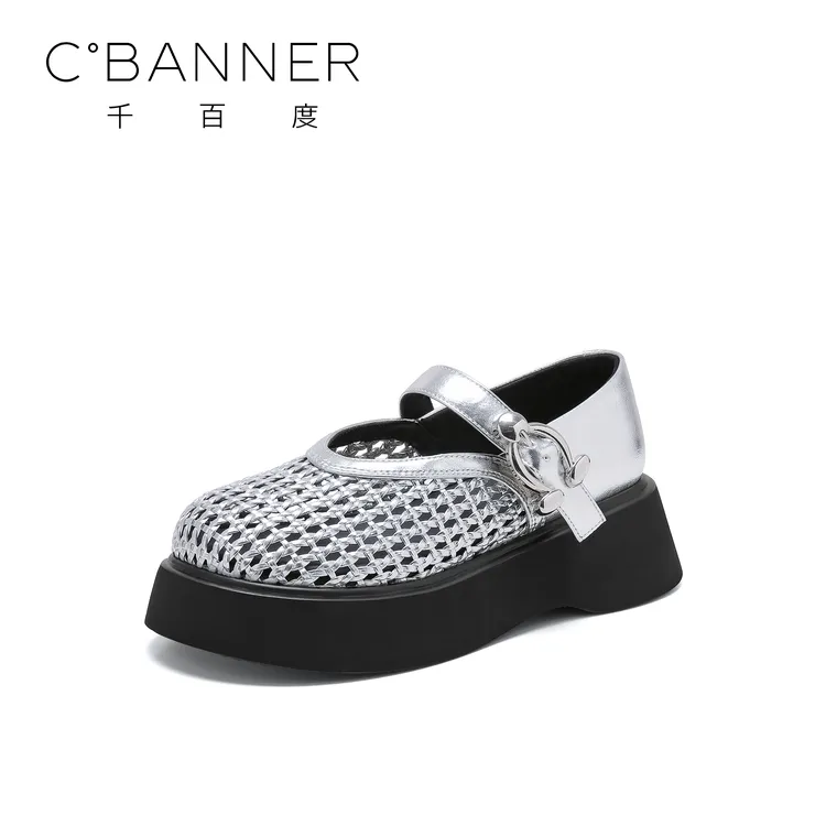C.BANNER/千百度时尚凉鞋2025夏季新款罗马编织镂空厚底时装凉鞋