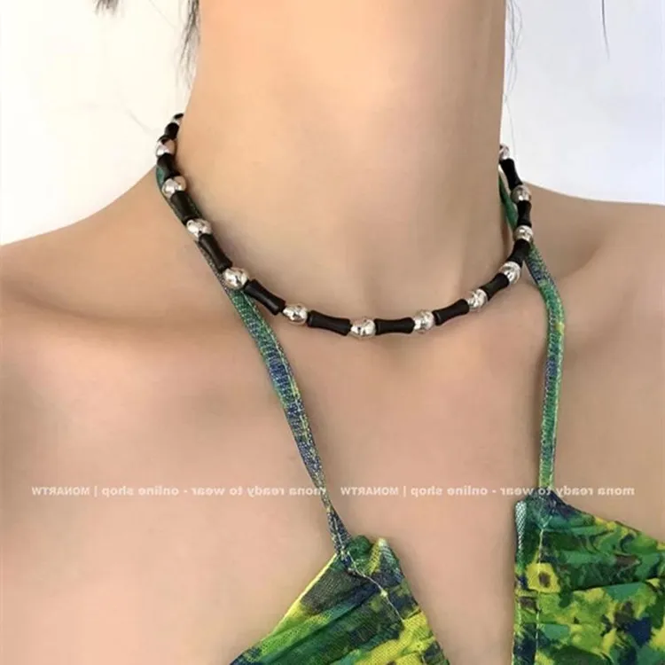 钛钢锆石项链 韩国东大门新款竹节蝴蝶项链锁骨链小众设计感百搭