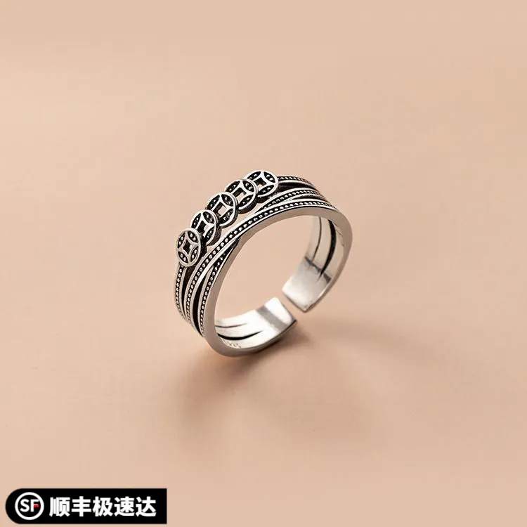 足银戒指 转运偏财戒指银钱币转运戒指招财聚财守财指环男女式