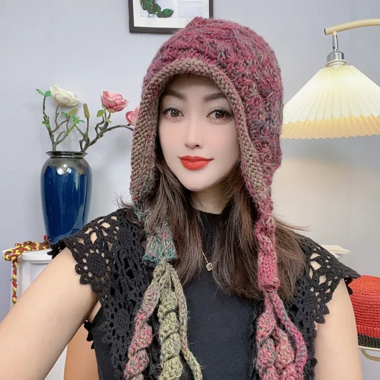 2025冬季新款手工【麻花螺旋流苏】帽子保暖立体钩花