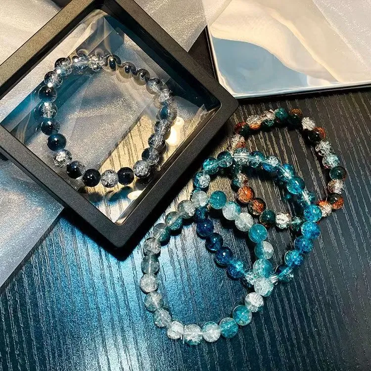 新款幽兰冰裂琉璃手串绕指玩盘珠手串爆花珠小仙女水晶手链饰品