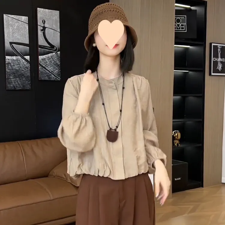 简约时尚洋气长袖圆领衬衫女士秋季2024新款气质宽松显瘦衬衣