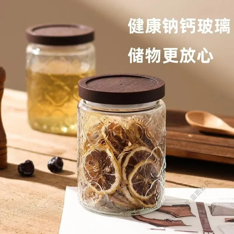 （2只装）家用网红海棠花直筒大容量厨房防潮带盖罐