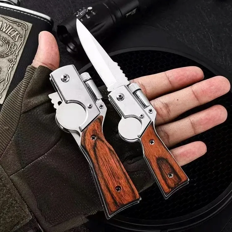 厨房户外按钮启动AK防滑露营折叠不锈钢水果刀荒野求生电筒小刀商品图