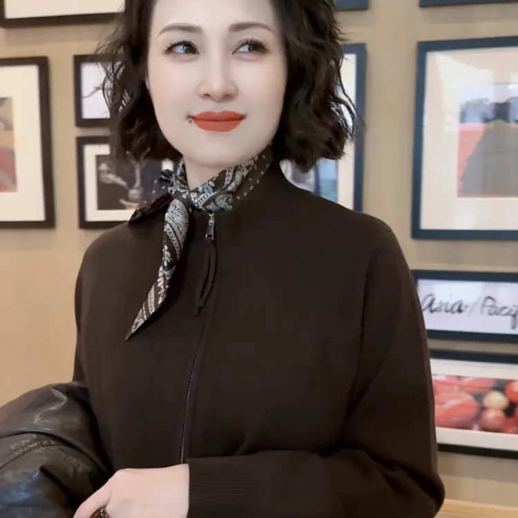 秋冬老钱风超细羊毛丝巾双头拉链开衫毛衣