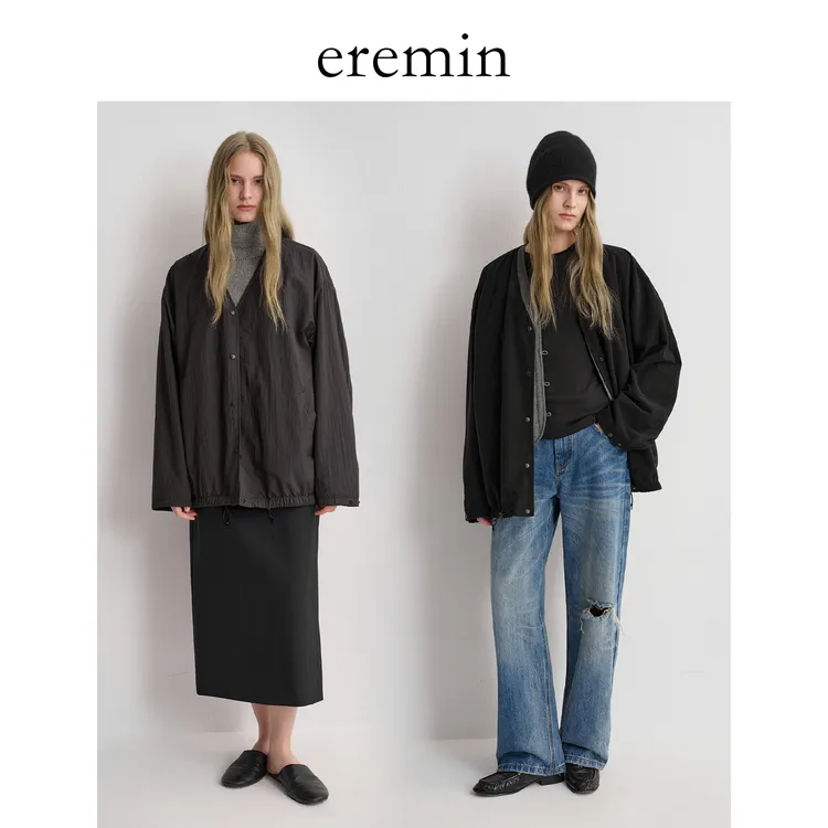 DE MincollectionV领黑外套/山系运动两面穿圈绒夹克外套55441