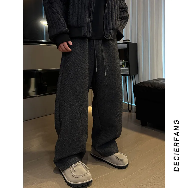 韩版宽松秋冬季【加厚】立体剪裁毛感质地百搭情侣款休闲裤