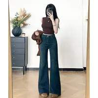 乔栈秋冬季新款美式复古不贴腿微喇阔腿牛仔裤女高腰显瘦百搭长裤