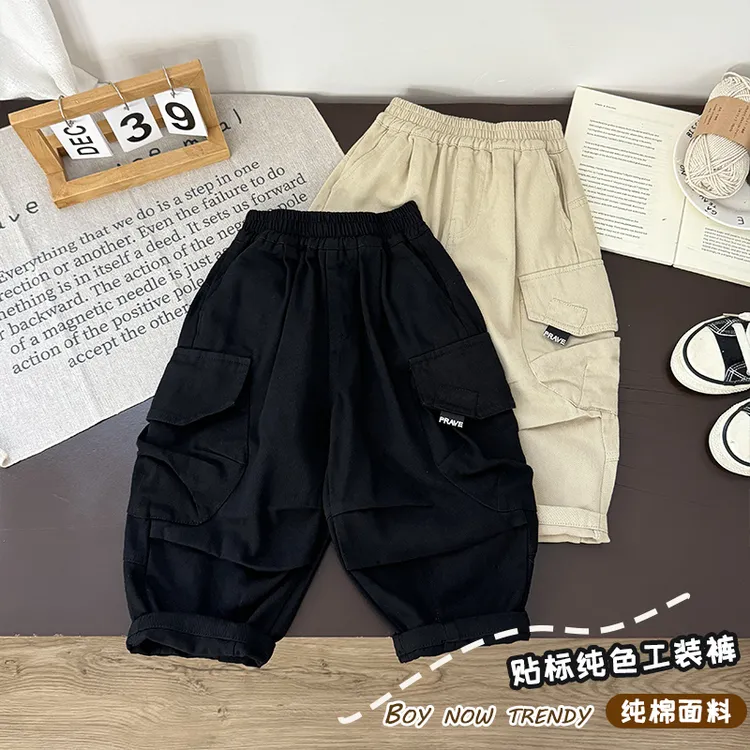 童裤2025秋季新款儿童韩版纯棉工装裤男女童百搭大口袋伞兵长裤潮