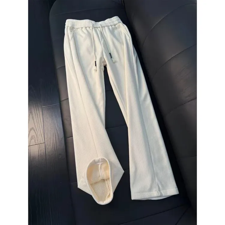 美式复古羊羔绒加绒裤子男款冬季加厚保暖宽松直筒灯芯绒休闲卫裤
