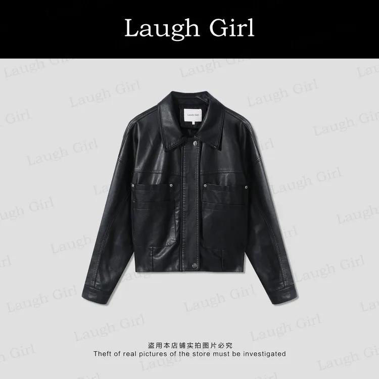 楚楚君Laugh girl秀场同款【宋佳进行曲】短翻领皮外套百搭WL53102J
