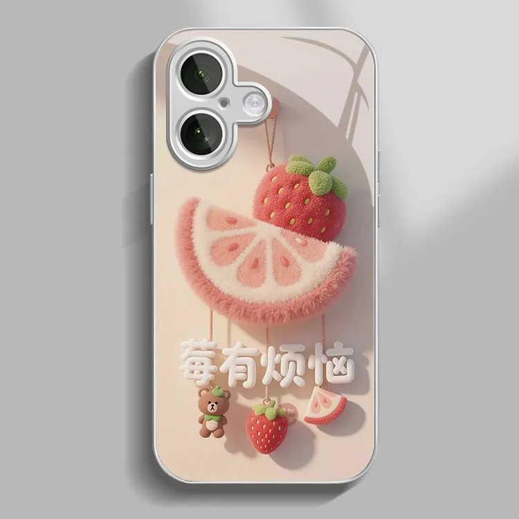 莓有烦恼适用苹果16promax手机壳创意iPhone15新款14卡通13玻璃壳
