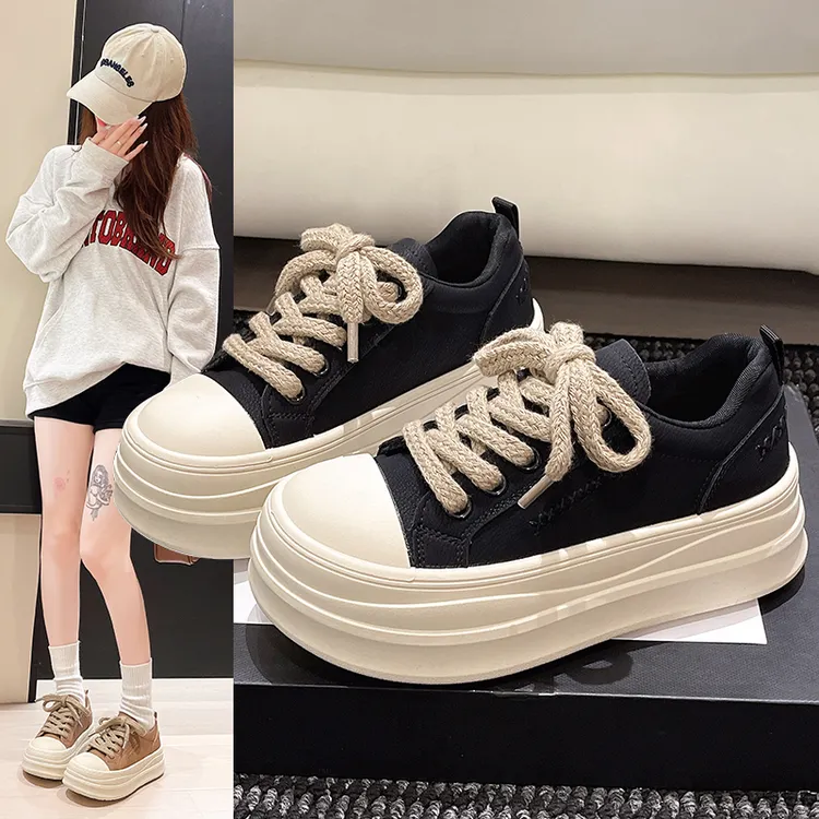 2025爆款休闲丑萌加绒保暖面包增高小个子松糕厚底板鞋