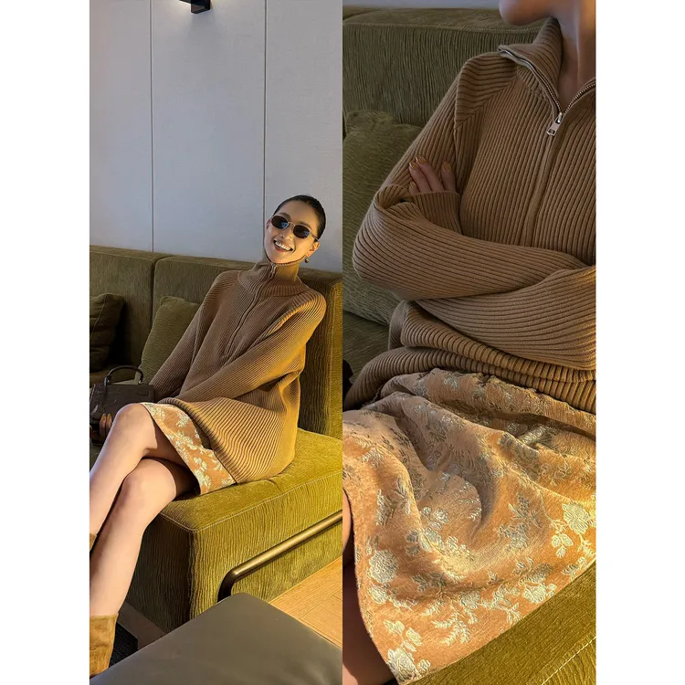 紫紫   宋锦系列裙   松紧腰提花雪尼绒秋冬半身裙ZD10BZHJ261