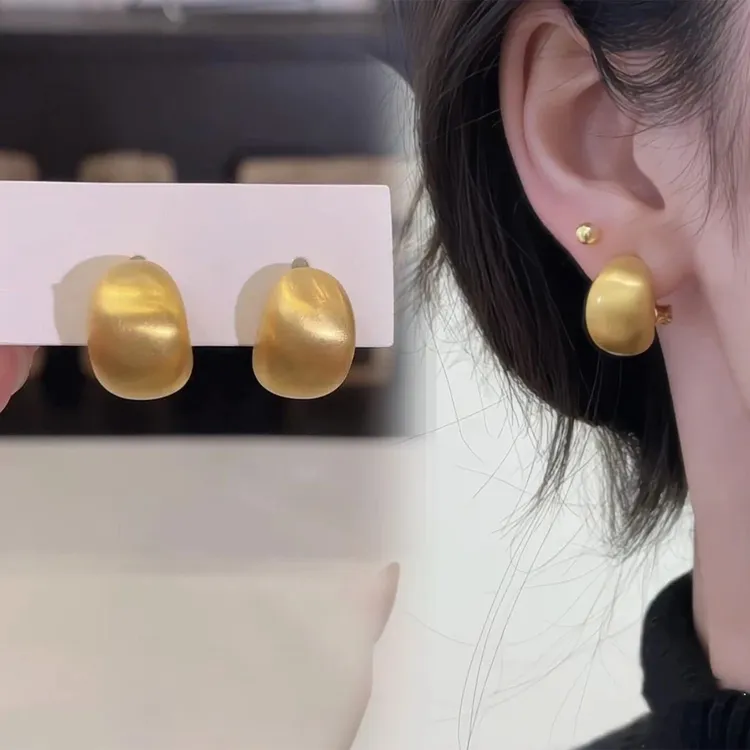 金色拉丝豌豆轻奢高级百搭耳环气质小众冷淡风ins
