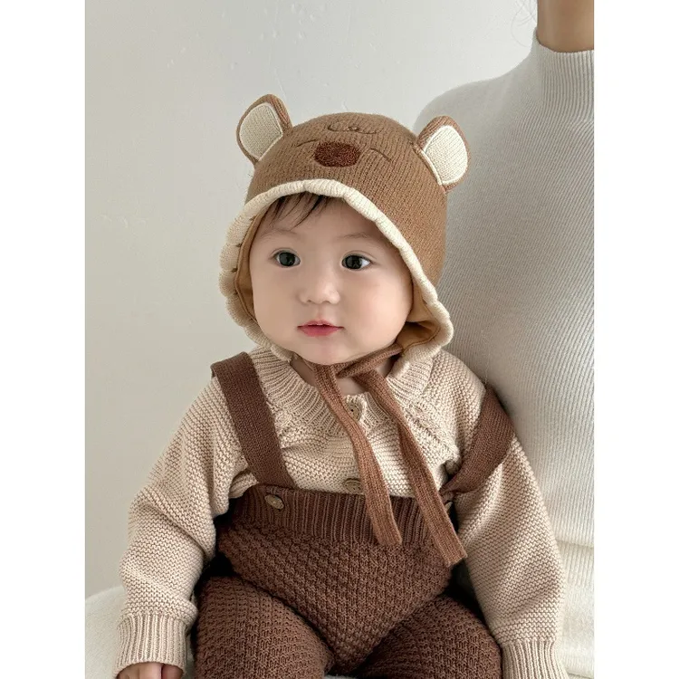 婴儿帽子秋冬季宝宝毛线帽婴幼儿男护耳针织帽加厚新款冬季保暖帽