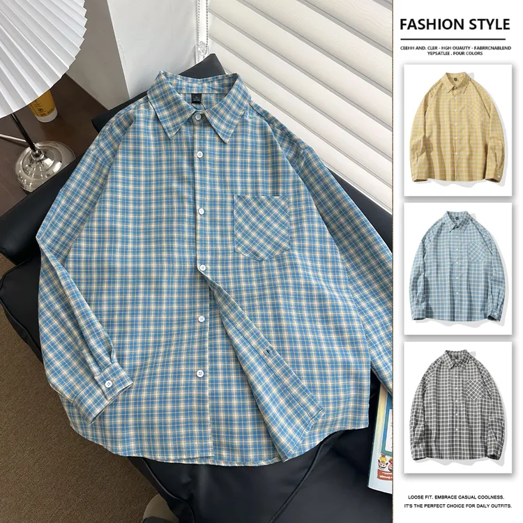 春夏季垂感透气日系提花小清新男士长袖衬衫宽松休闲长袖男款衬衣