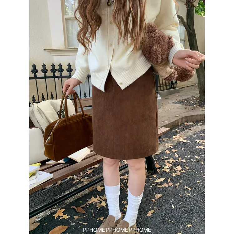 超绝版型 复古秋冬高腰灯芯绒半身裙A字包臀休闲中裙