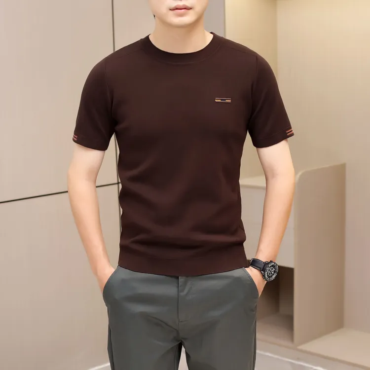 秋冬男士毛衣打底针织衫简约纯色高品质商务潮流圆领短袖毛衣修身