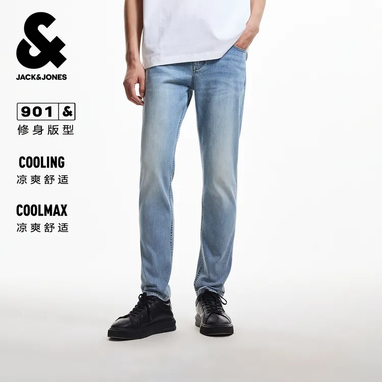 杰克琼斯男装秋季新款修身牛仔裤潮时尚个性简约舒适百搭凉感裤子