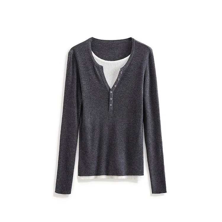 秋冬时尚两件抗撞色-高级感假起球新款针织衫圆领打底上