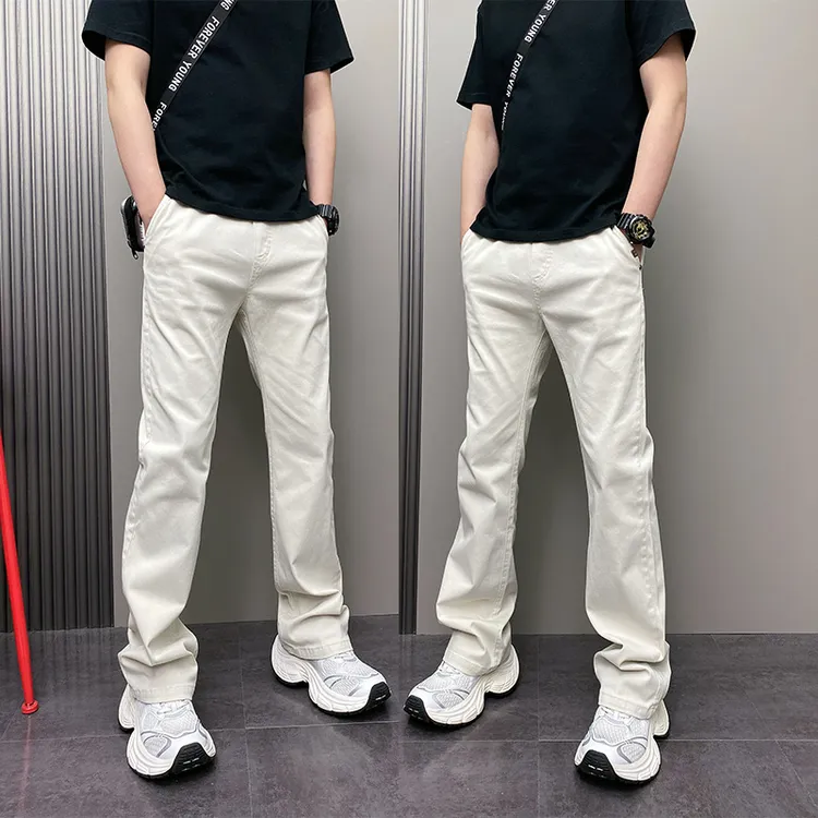 春秋新款男士青年宽松哈伦潮流直筒裤痞帅美式休闲百搭微喇牛仔裤