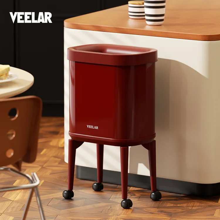 VEELAR免弯腰高脚无盖垃圾桶2025新款按压式家用大容量带轮可移动