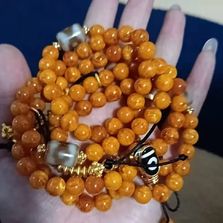 非金属亚克力手链 边总同款仿真蜜蜡佛珠手串