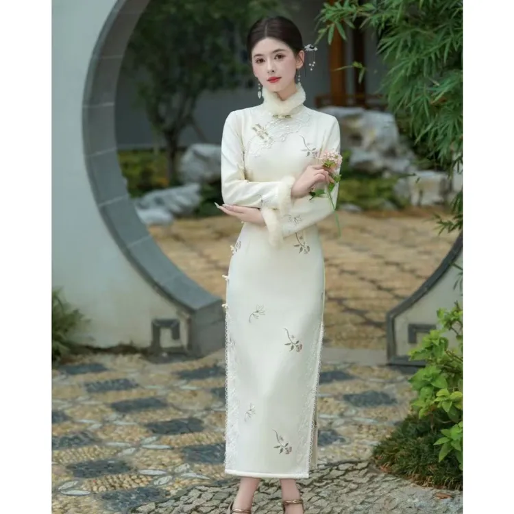 苏故里【织花寻影】文艺气质修身高端日常旗袍奢华气质双层衣长110