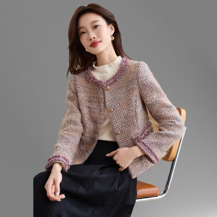 流苏边毛呢小香风外套女2025秋冬新短款小个子赫本风气质名媛上衣